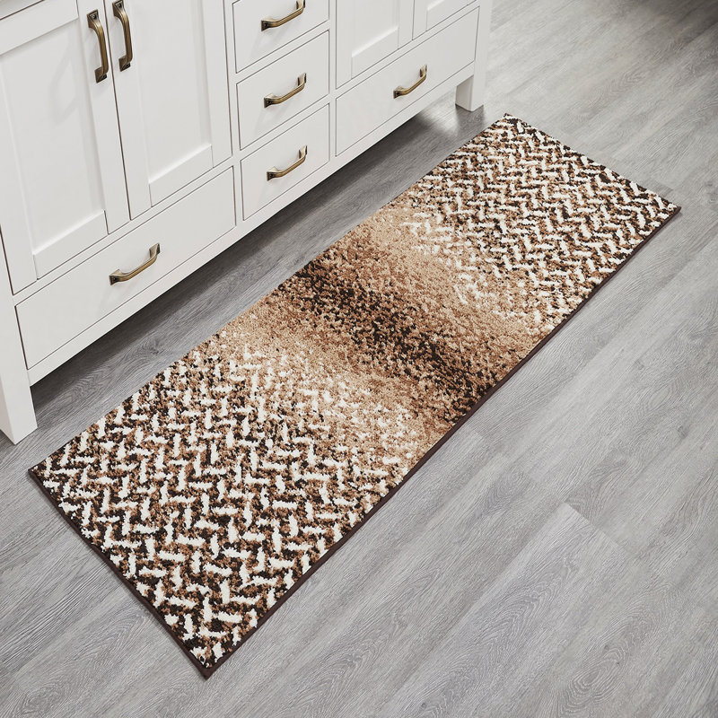 Tapis de cuisine / de salle de bain avec envers antidérapant Annaruth Collection, Brun, Tapis de couloir 20 po x 60 po