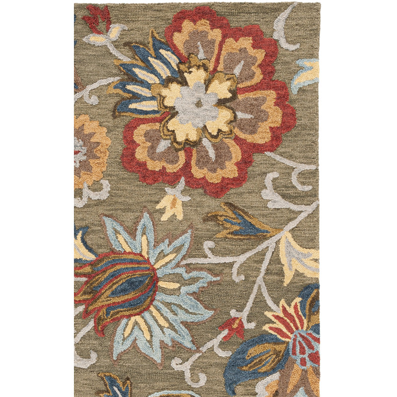 Blossom Hand Tufted Wool Cotton Floral Rug in Red/Green, Rectangle 9' x 12'