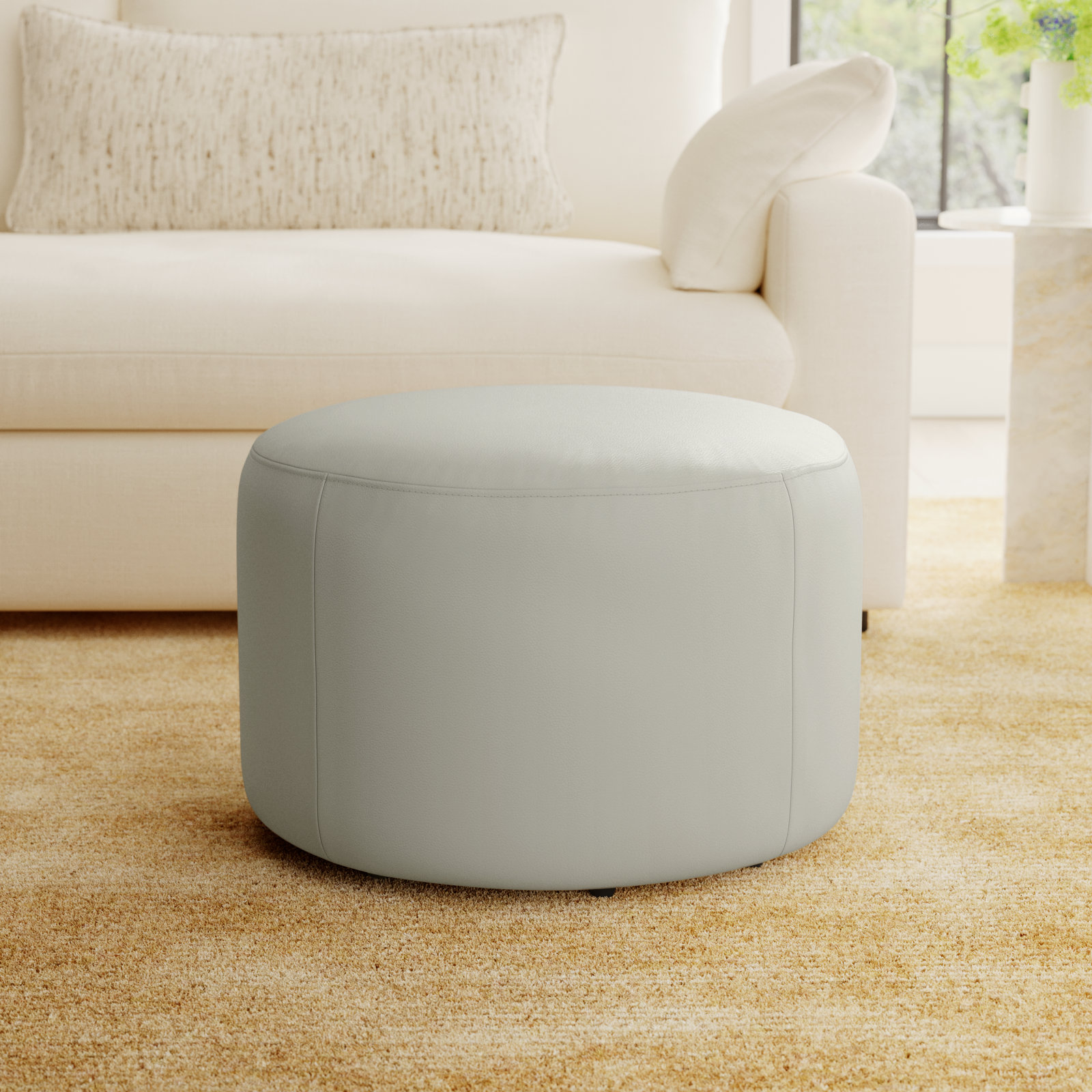 Danva 24" Genuine Leather Ottoman, Denali Ivory Genuine Leather