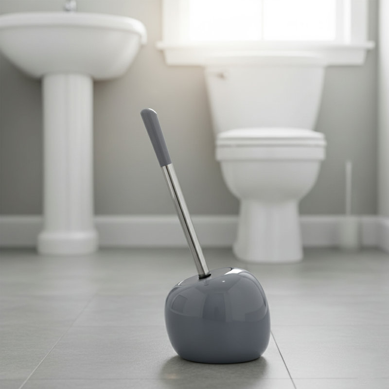 Ensemble de brosse de toilette et support autoportant PISE Dolise et acier inoxydable, Gris