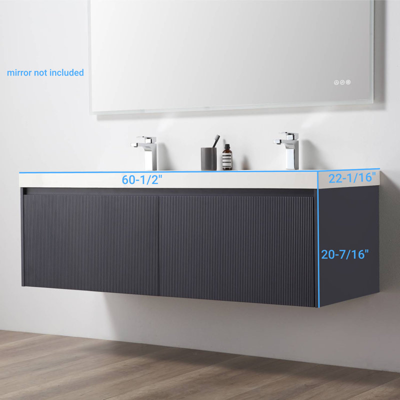 Meuble-lavabo flottant à double cuve Annaliya, Bleu nuit