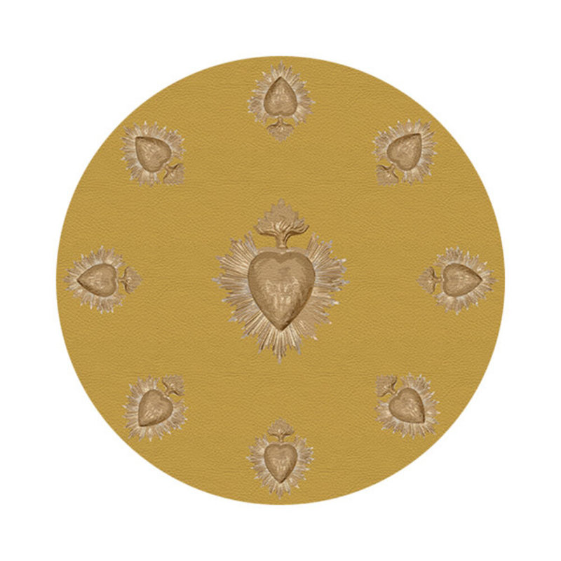 Ex vote Vegan Leather Round Pebble Placemat, Gold