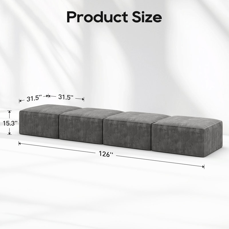 Caleiah 4 Seats Modular Sectional Sofa with 40D Integrated Sponge, Dark Grey