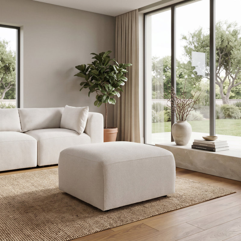Driftwood 74 cm W Boucle Rectangle Footstool, Cream