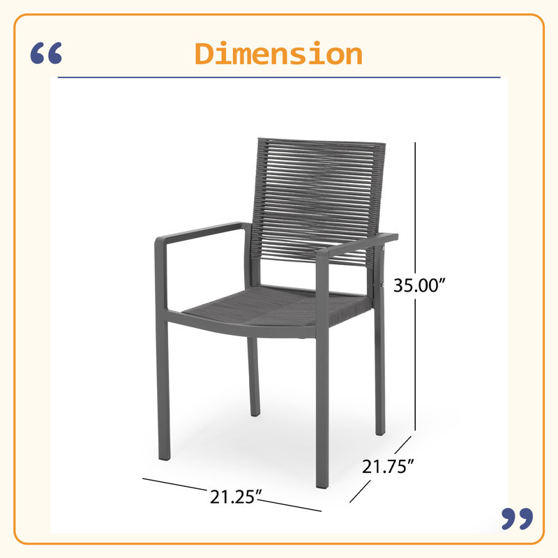 Chaise de salle à manger d'extérieur moderne en aluminium avec siège en corde (ensemble de 2), Gris foncé
