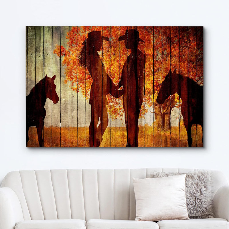 Art campagnard avec une silhouette de cheval, Toile tendue, H 12 po x l 18 po