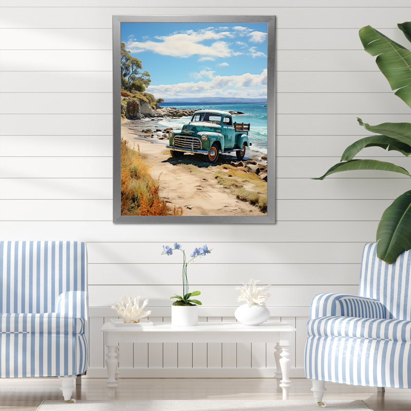 Camionnette bleue Aliquippa Coastal Retreat II - impression, H 20 po x l 12 po x P 1 po, Cadre photo argenté