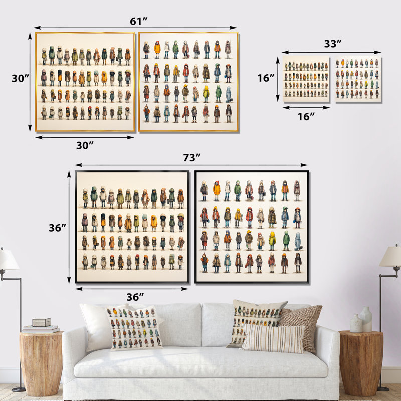«Gray People Patchwork Childrens Art I», ensemble de 2 reproductions d'art sur toile, Cadre flottant blanc