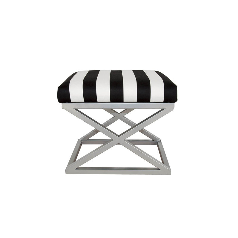Stylish Pouffe with 100% Metal Frame, 19.7 x 16.5 x 15.7 inches | Soft 100% Polyester Babyface Fabric in Silver, White & Black | Versatile Seating & Decorative Accent for Living Room, Bedroom & Office