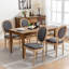 Chaises de salle à manger françaises confortables, revêtement en lin gris foncé, bois massif, Sw1845dg Design 2, lin, structure en bois avec finition antique-637313101