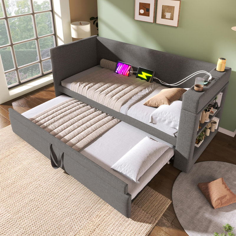 3ft Single Bed With A Pull-out Bed Linen, Grey