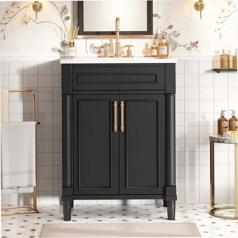 Meuble-lavabo exquis avec lavabo en céramique intégré et armoire à deux portes, parfait pour les petites et moyennes toilettes avec rangement intelligent et design élégant