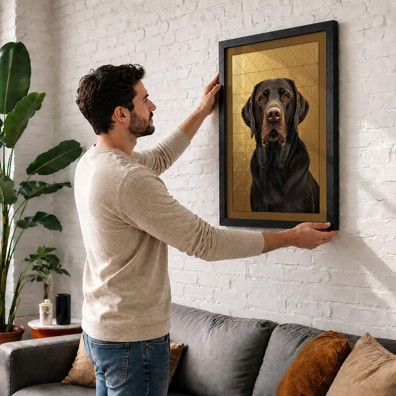 Labrador in Gold Modern Framed Art Print, A3, Oak