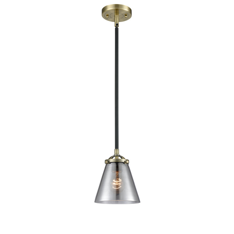 Luminaire suspendu conique à 1 lumière Mccarley, Plaqué couleur fumée, Laiton antique noir, DEL