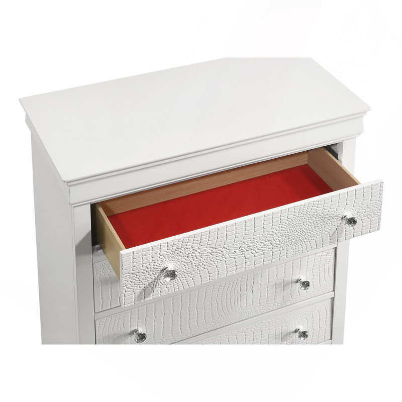 Commode 5 tiroirs Blaze, Blanc