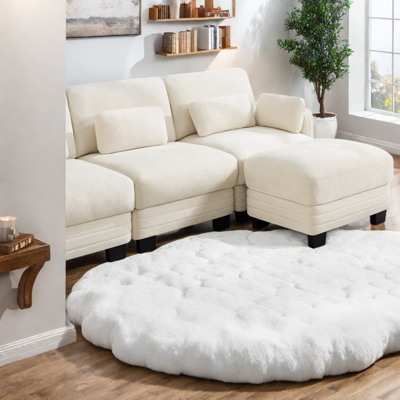 Canapé modulaire moderne en chenille beige