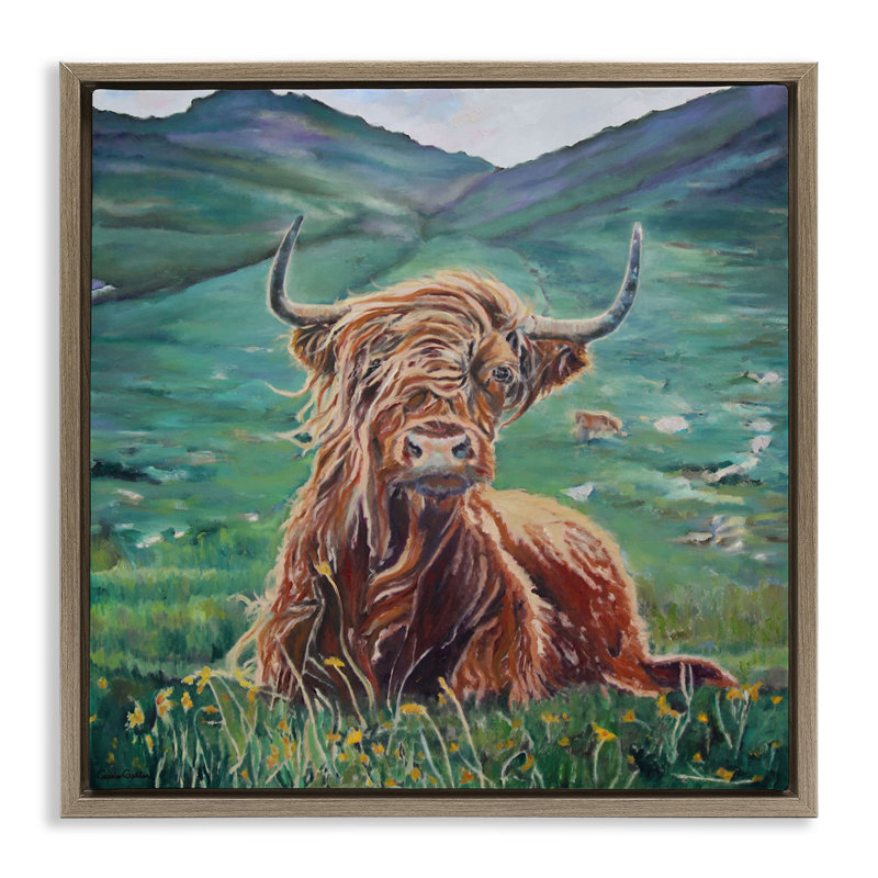 Cadre flottant Highland Clever Windblown, par Carrie Goller, H 18 po x l 18 po, Cadre flottant orme Montalcino