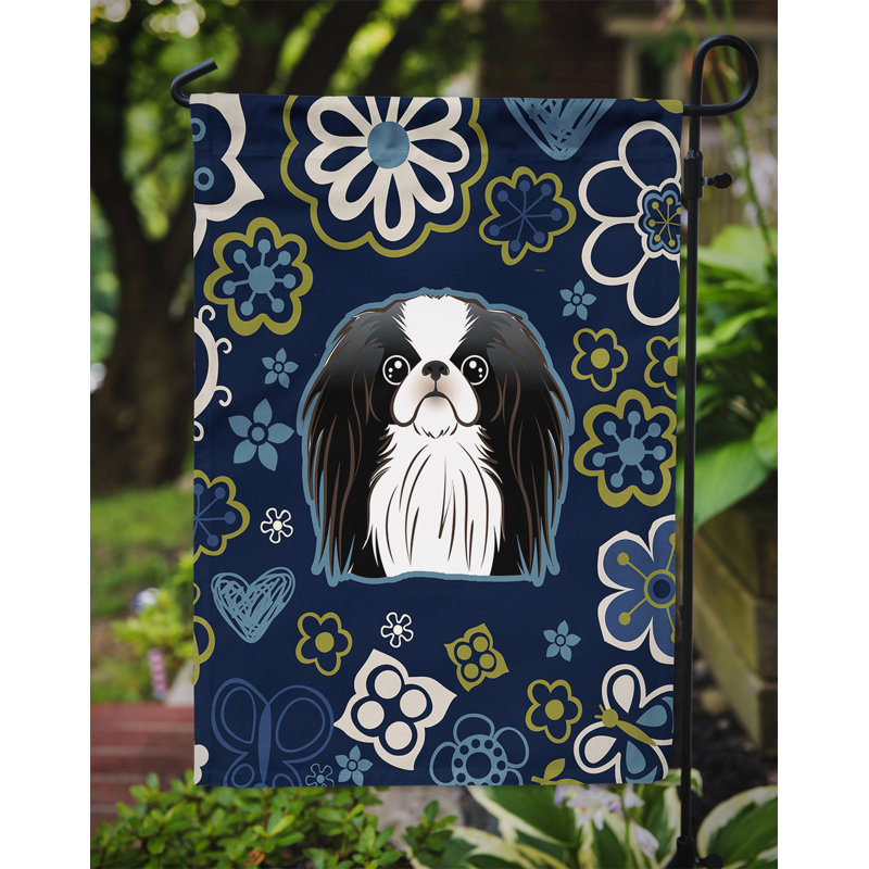 Terrier en fleurs à 2 côtés en polyester 15 x 11,5 po drapeau de jardin, Menton japonais (bleu)