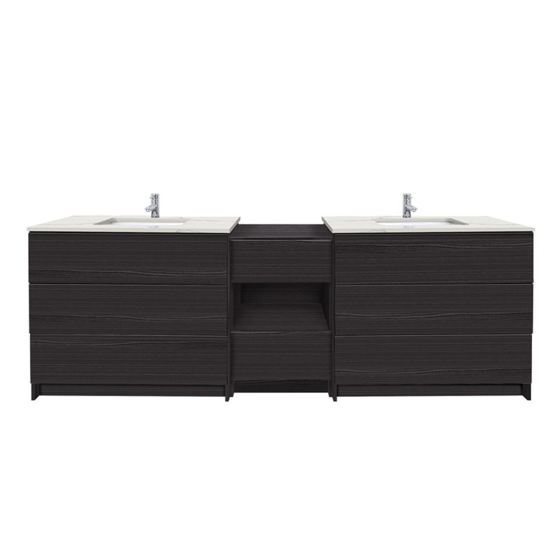 Ella 92'' Double Bathroom Vanity with Engineered Quartz Top, Black, 4" Centerset, Calacatta White