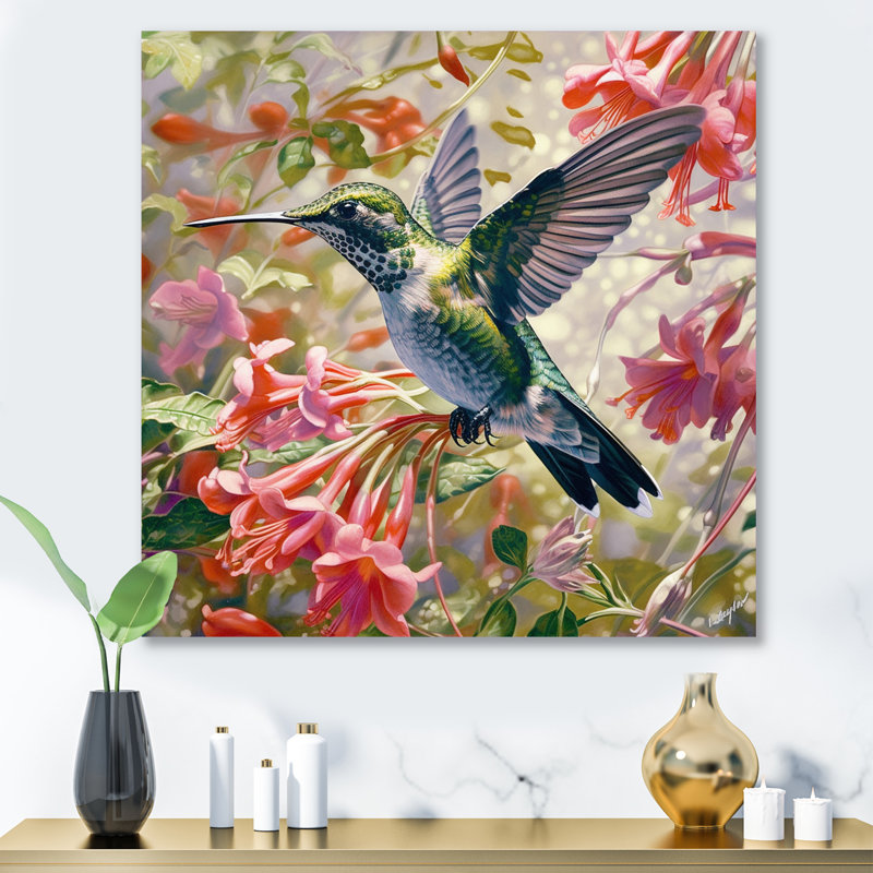 Colibri gracieux II - reproduction d'animaux sur métal, H 36 po x l 36 po x P 1 po