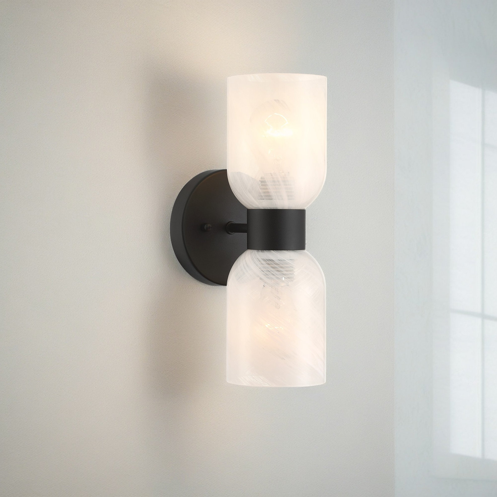 2-Light Dimmable Armed Sconce, Cream, Matte Black