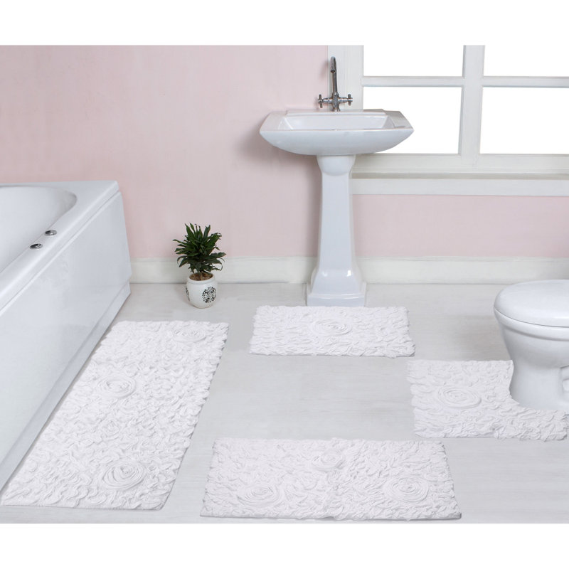 Ensemble de tapis pour salle de bain et tapis de contour antidérapants Freida, Blanc