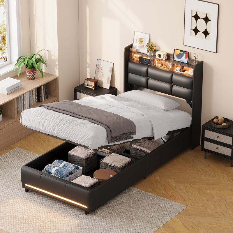 Upholstered Lift Up Storage Bed, Single (3')
