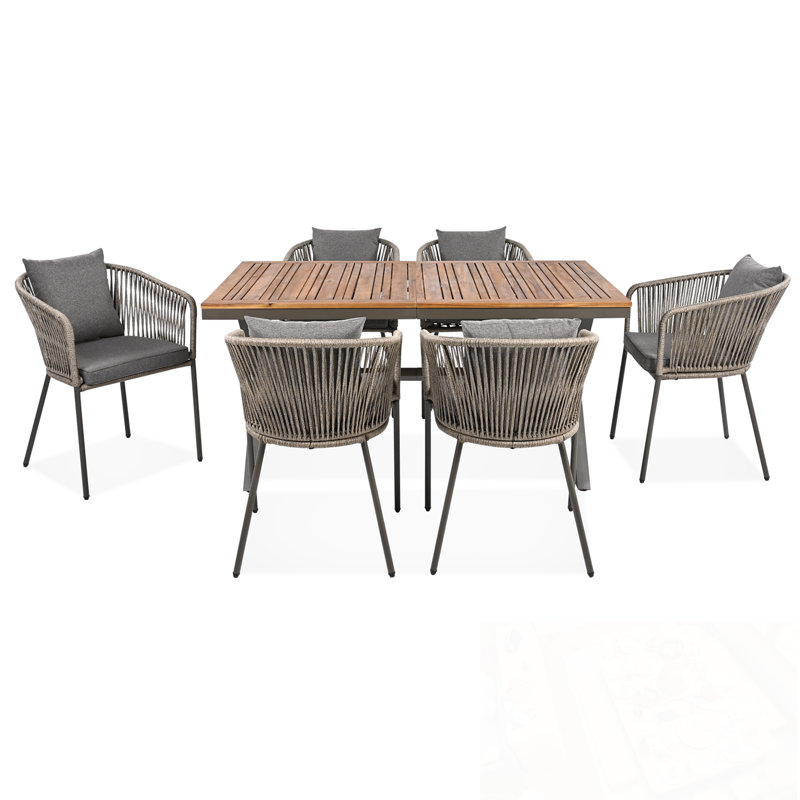 7 Pieces Godfrey with Dining Table and 6 Chairs, Gray