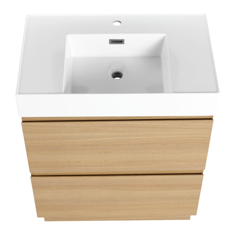 Meuble-lavabo simple de 30 po avec meuble-lavabo encastré moderne en chêne d'ingénierie avec unité de rangement, 30", Chêne