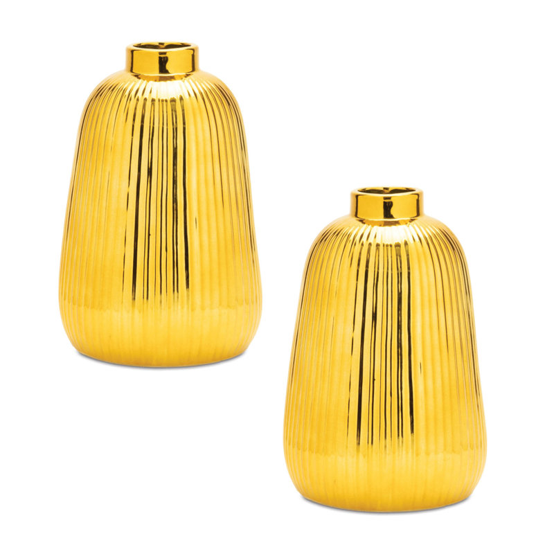 Vase en céramique métallique nervurée