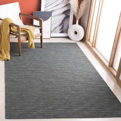 Kilim Hand Loomed Wool/Cotton Rug in Charcoal/Gray