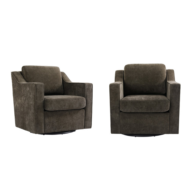 Bronnen Big And Wide Upholstered Light Coffee Cushion Swivel Armchair with Removable Back and Seat Cushion (Set of 2)