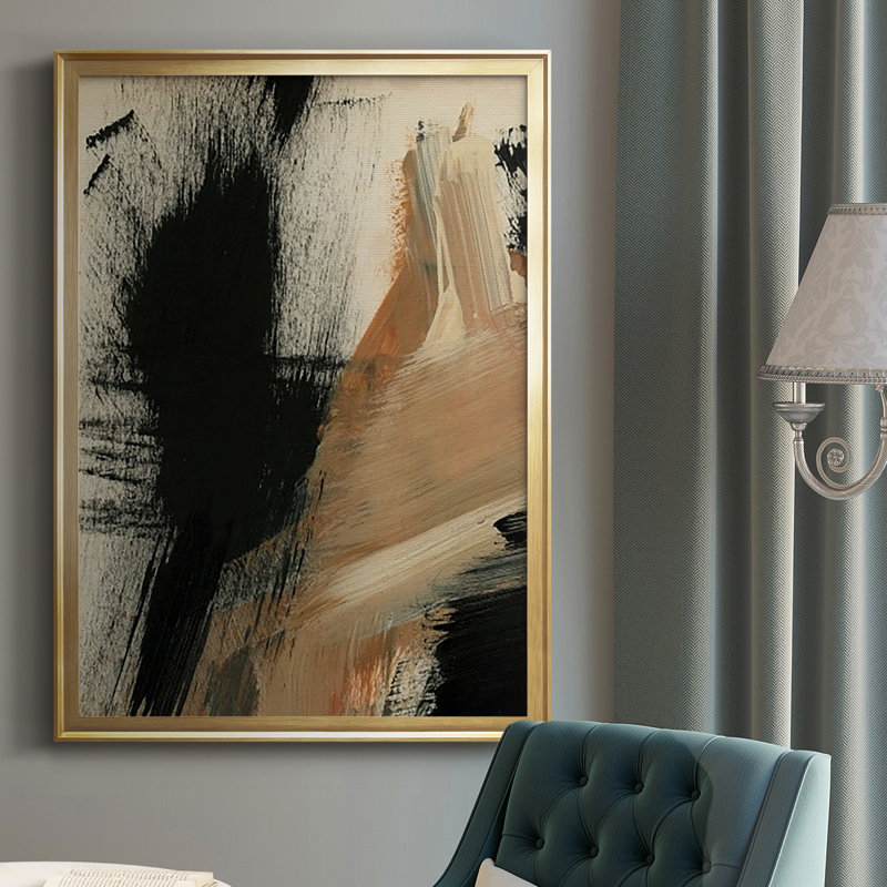 «Baked Paintstrokes I», reproduction encadrée de qualité supérieure - prête à être suspendue, H 36,5 po x l 26,5 po, Doré