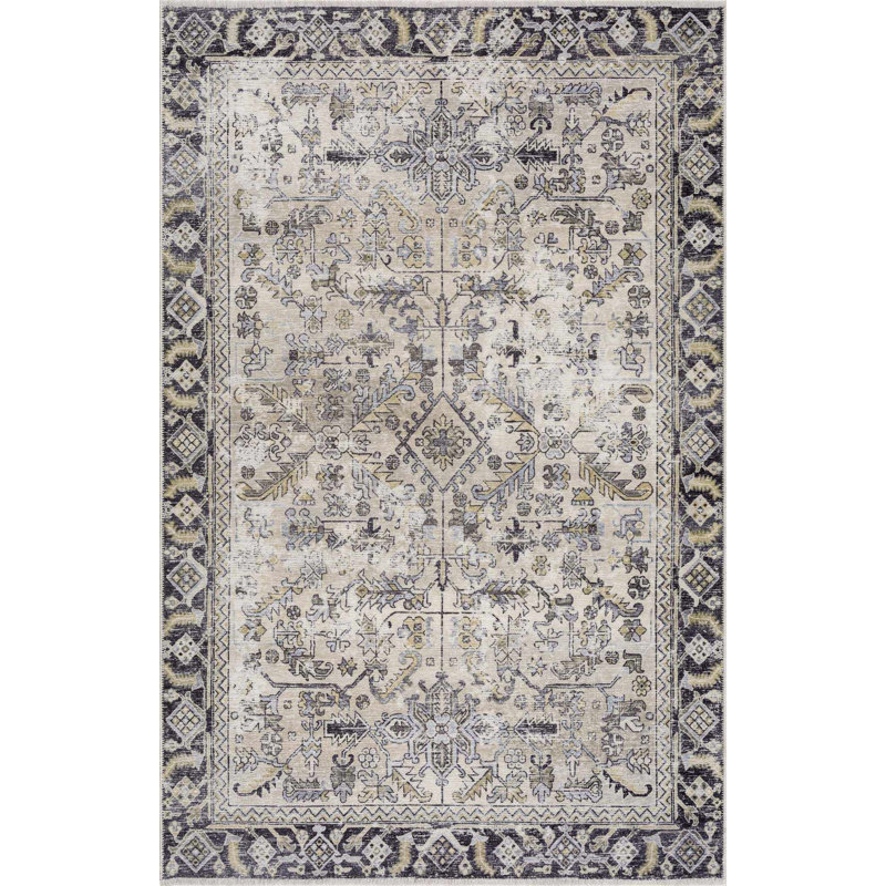 Covelle Machine Washable Boho Oriental Brown Area Rug, Rectangle 5' x 7' 6"