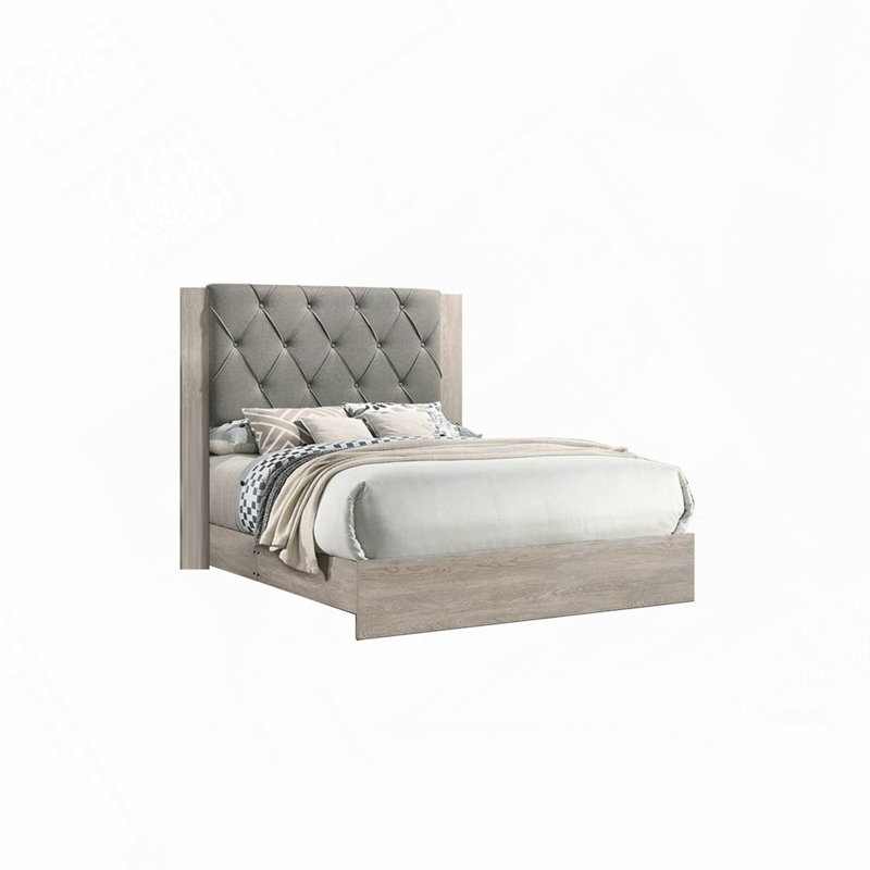 Queen Size Bed, Cream/Gray