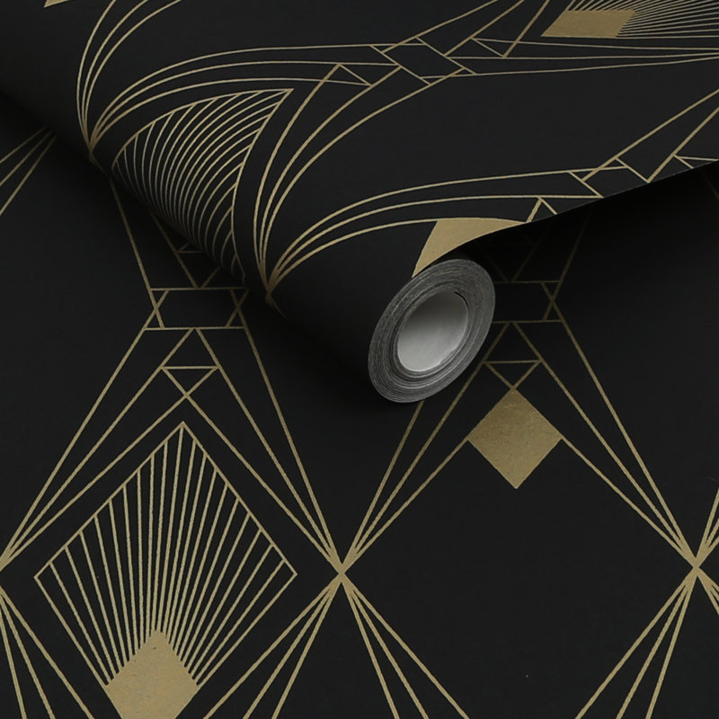 Geometric Metallic Wallpaper Double Roll, Black