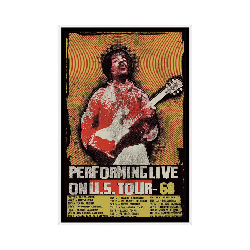 Jimi Hendrix 1968 U.S. Tour Poster by Radio Days - Print on Canvas, 101.6 cm H x 66.04 cm W, White Framed