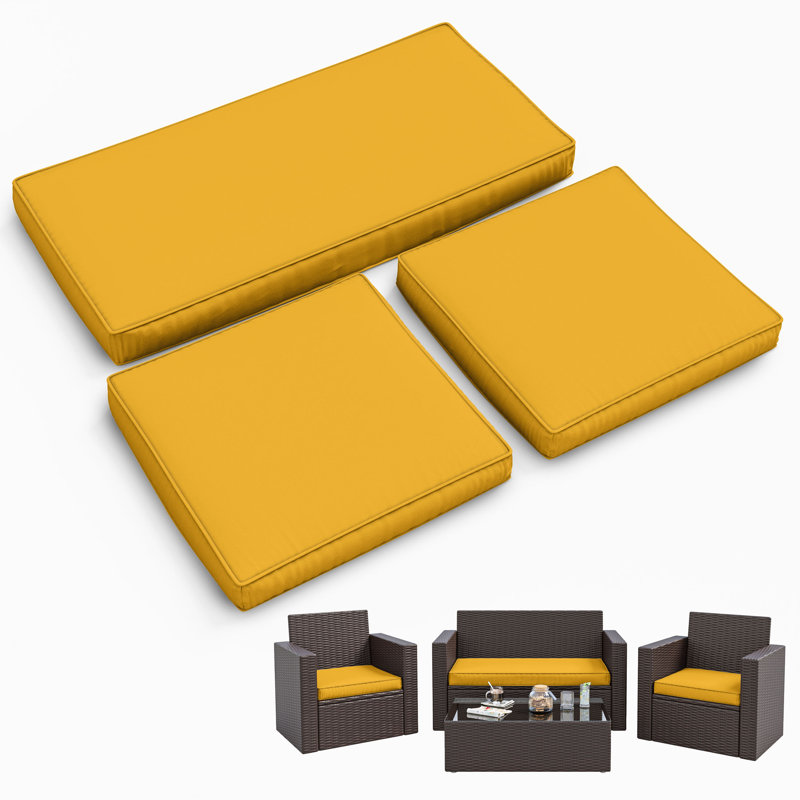Ensemble de coussins de siège d'extérieur 3 pièces, Jaune