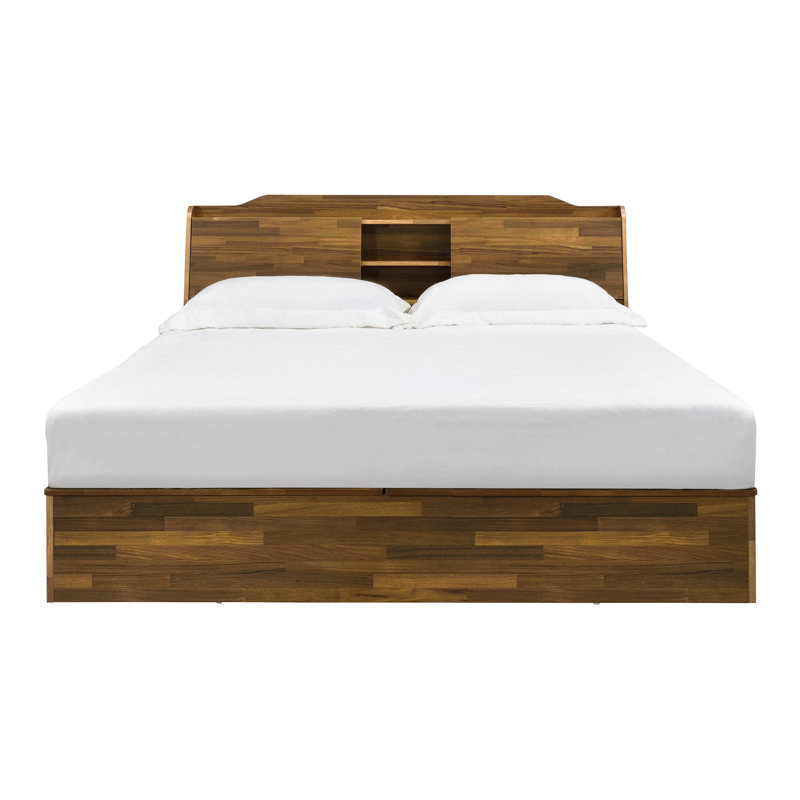 Hestia Midcentury Queen Bed with Upholstered Leather Headboard and Storage