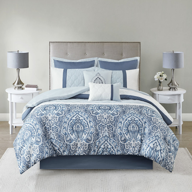 Édredon très grand King 8, courtepointe bleue, rembourrage, coussins décoratifs brodés, lavable, froissé