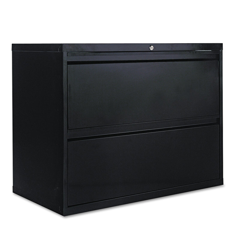 Black Steel 36'' Wide 2-Drawer Lockable File Cabinet
