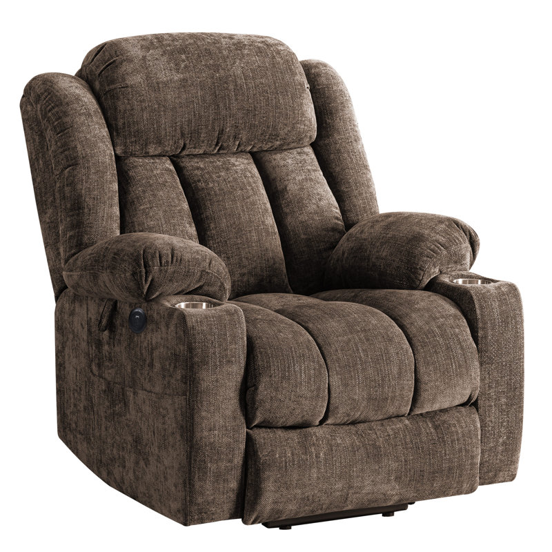 Large Dual Motor Lay Flat Power Lift Recliners Chair With Heat And Massage, USB And Type-C, Cup Holder, Side Pockets, Comfortable Chenille,Brown