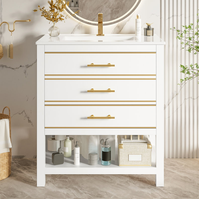 Single Bathroom Vanity with Ceramic Basin, White