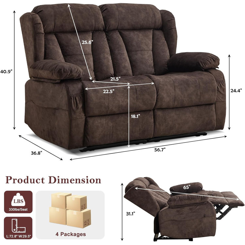 Manual Reclining Loveseat Sofa - Double Loveseat Recliner Chair with Side Pockets for RV Couch/Motorhomes/Living Room