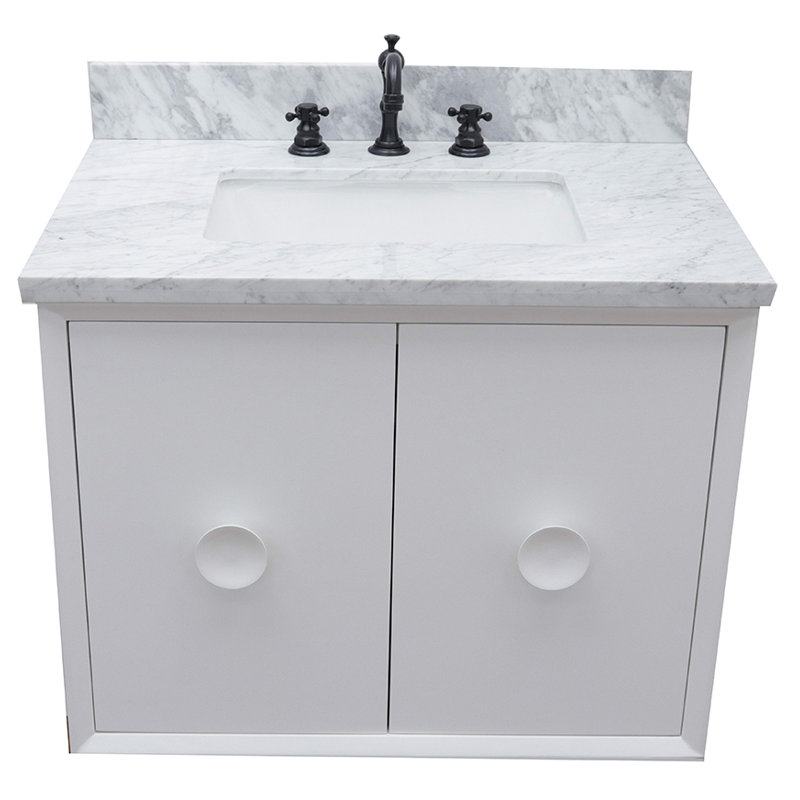 Ensemble de meuble-lavabo mural simple 31 po Crumley, Blanc / blanc Carrare
