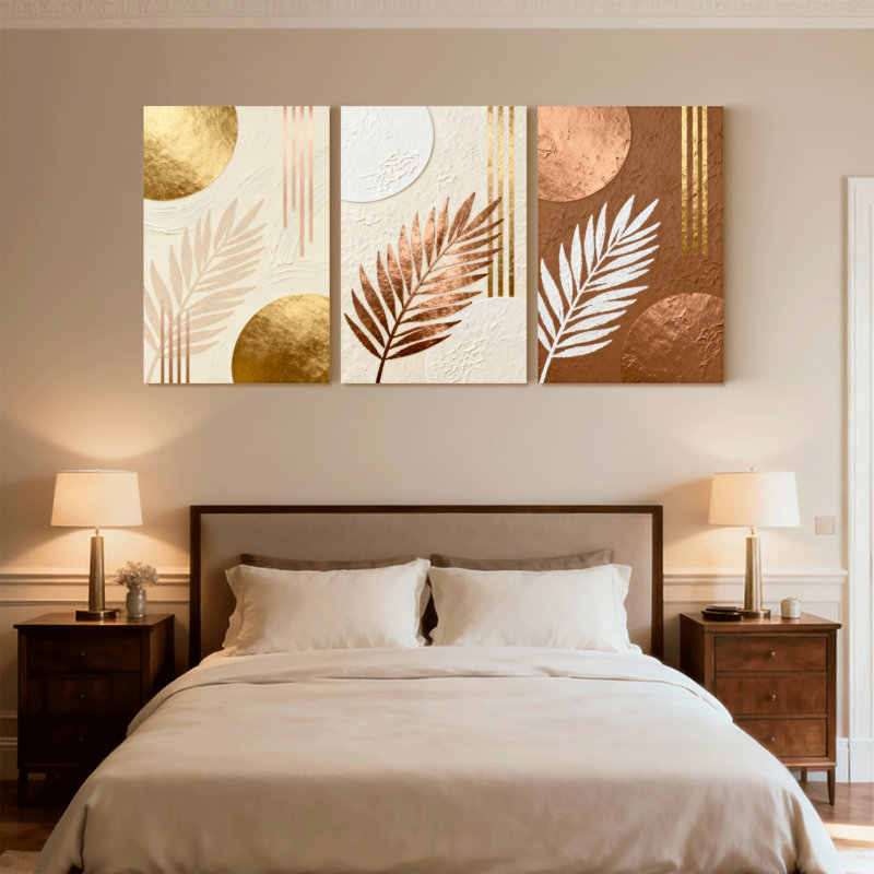 Ensemble de 3 reproductions d'art contemporain sur toile abstraites, cercles abstraits, rayures et cercles, H 30 po x l 60 po