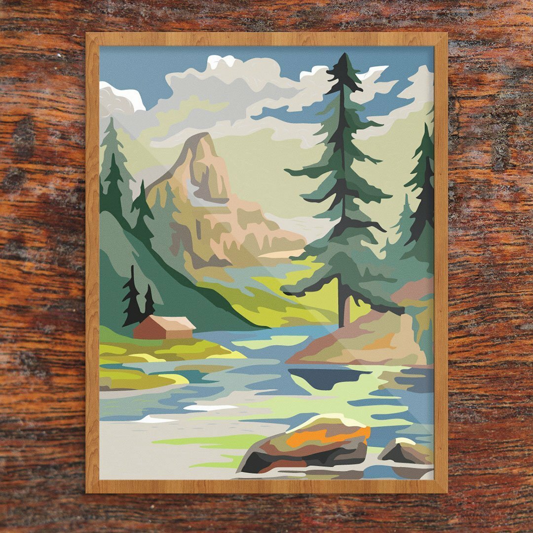 Millwood Pines Paint By Number Style Mountain Cabin & Lake (Not A PBN Kit)  On Paper Print & Reviews