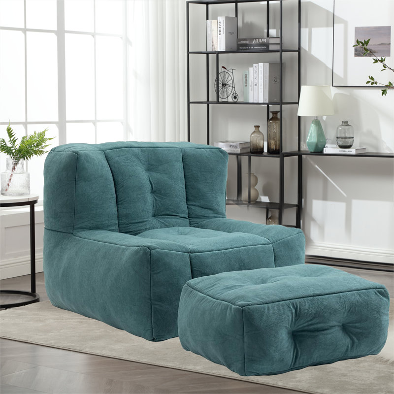 Plush Memory Foam Bean Bag Chair with Ottoman | Ergonomic Lazy Sofa for Adults | Super Soft Modern Design for Living Room/Bedroom/Apartment