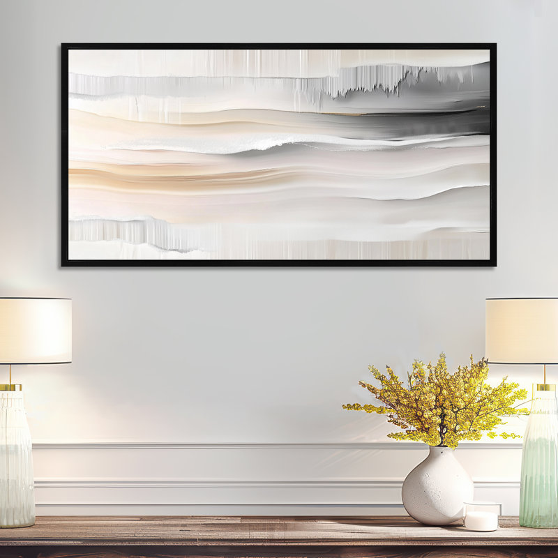 White Grey Rebecca III – Minimalist Framed Prints, Modern Wall Decor, 12" H x 20" W, Black Floater Framed