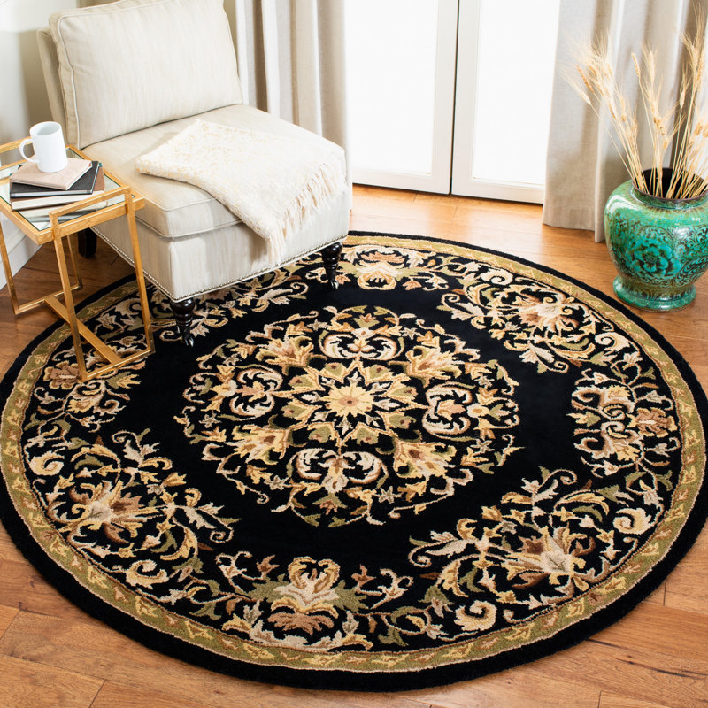 Tapis oriental en laine touffeté à la main Balthrop, Rond 3 pi 6 po